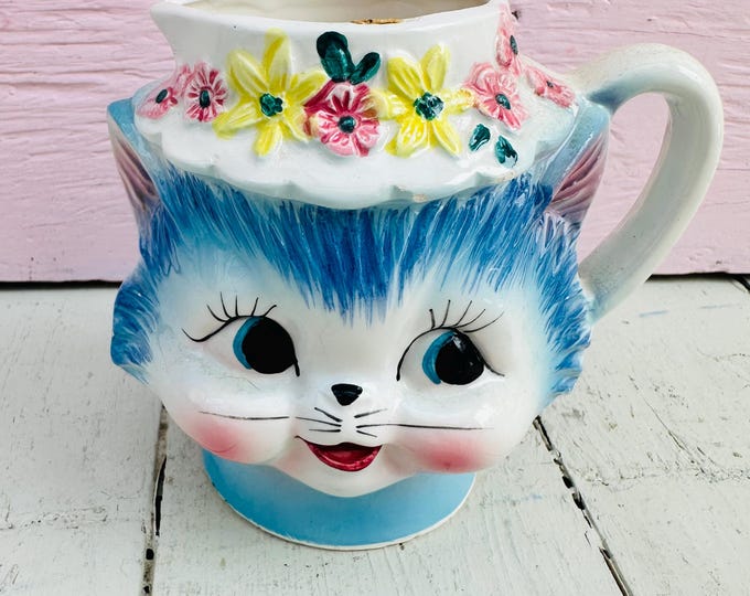 Rare Vintage Lefton Miss Priss Cat Creamer, Kitty Creamer, Kitschy Cat 1950s Anthropomorphic Cat Decor