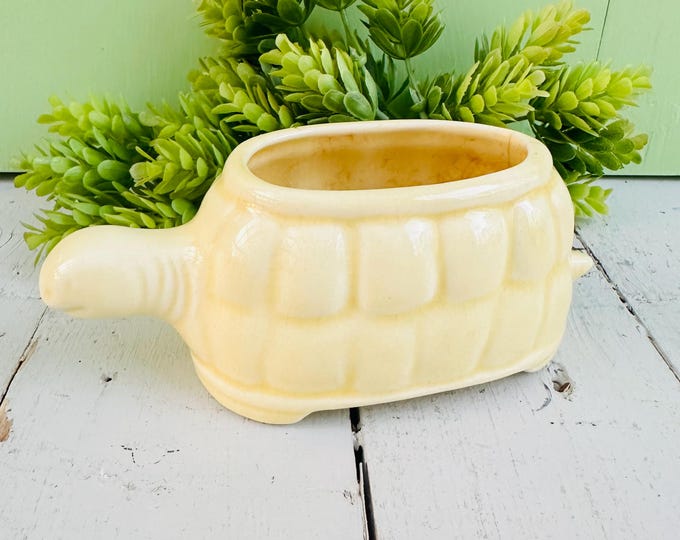 Vintage rare Mid Century USA Pottery Yellow Turtle Planter
