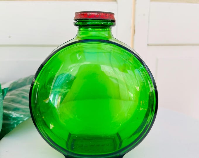 Vintage 1930s Sunsweet Prune Juice Canteen Bottle, Emerald Green Glass