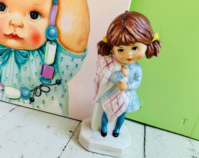 Vintage 1970s Moppets Figurine, Fran Mar, 70s Little Girl Figurine Knick Knack, Vintage Little Girls Bedroom Decor, Vintage Nursery Decor