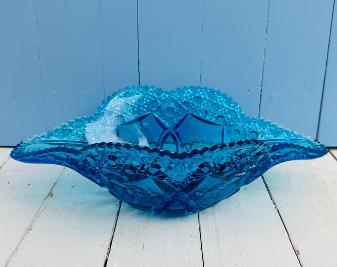 Vintage 1950s Blue Kemple Glass Wheatonware Napoleon Hat Bowl