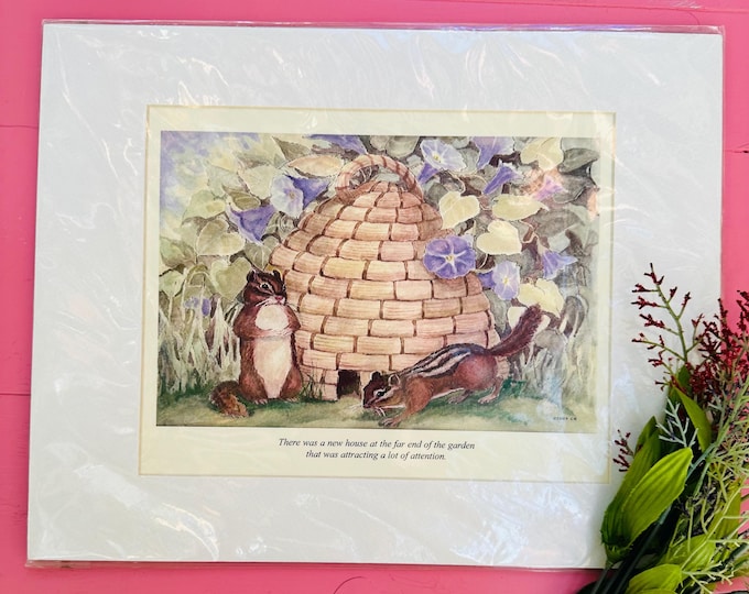Vintage Woodland Animals Print, Comes Matted and Ready to Frame, Vintage Squirrel print, Vintage Nature Print, Baby Nursery Decor