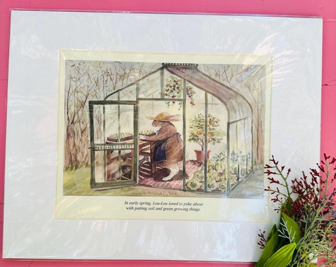 Vintage Rabbit Print, comes matted and ready to frame, Vintage Woodland Animals print, Bunny book print, Vintage Nursery Decor, Nature Print
