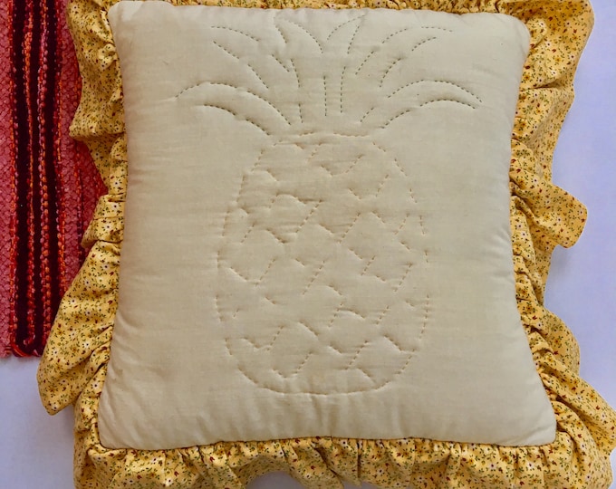 Vintage Handmade Pineapple Throw Pillow Ruffled Floral Cottagecore Accent Pillow Farmhouse Decor