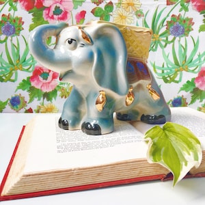 Vintage olifant planter, Gray olifant planter, Mid Century kitscherige olifant planter, jaren 1950 keramische olifant planter