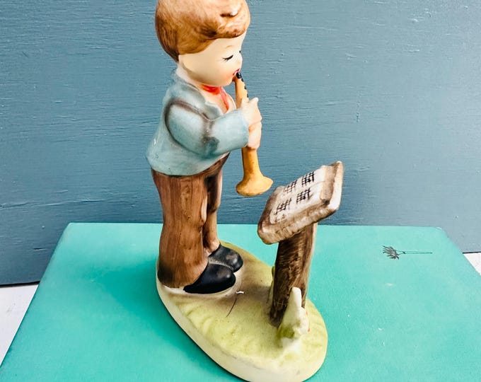 Vintage Figurine Little Boy Horn Player, Made in Japan Ceramic Knick Knack