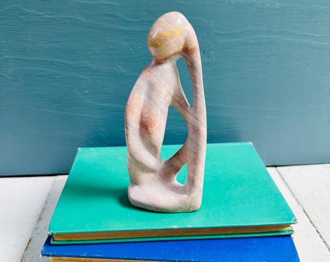 Vintage Abstract Soapstone Sculpture Modernist Stone Figure Hand Carved Art Statue Meditation Decor Minimalist Shelf Decor