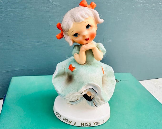 Vintage 1940s Lefton "Gee How I Miss You" Figurine, Ceramic Girl Knick Knack