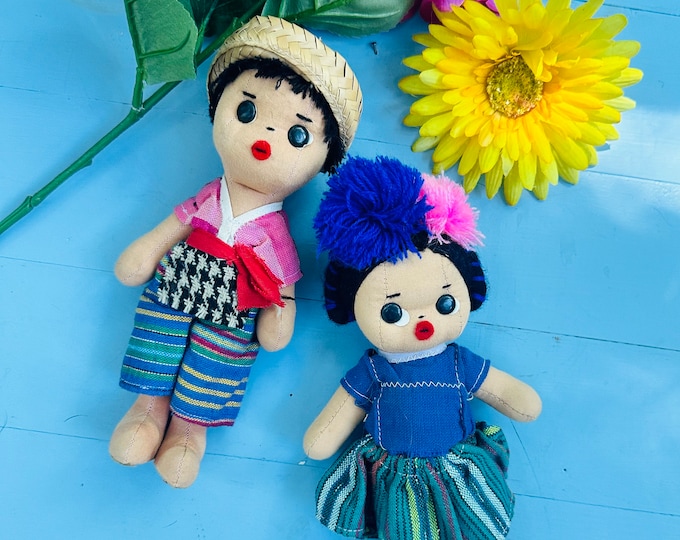 Vintage Mexican Souvenir Dolls, Boy and Girl International Doll, Frida Kahlo doll, Vintage Multicultural Doll, Diverse Baby Doll