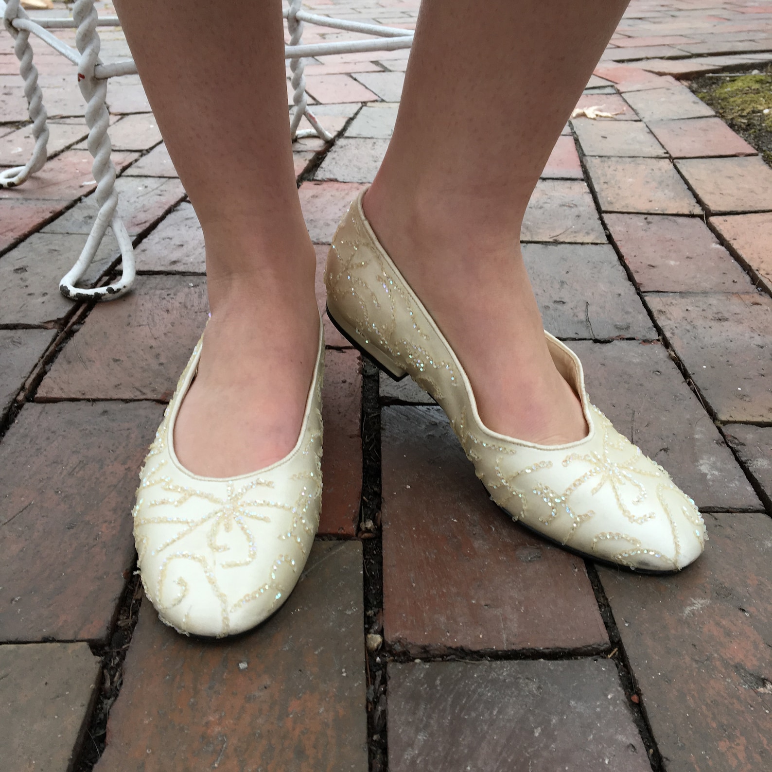 vintage caparros wedding flats, women's size 7, ivory ballet flats, vintage bride's shoes, vintage bride's flats, wo
