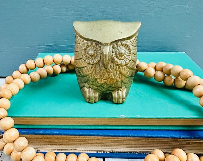 Vintage Brass Owl Figurine Small Mid Century Modern Owl Statue Woodland Bird Decor Brass Animal Sculpture
