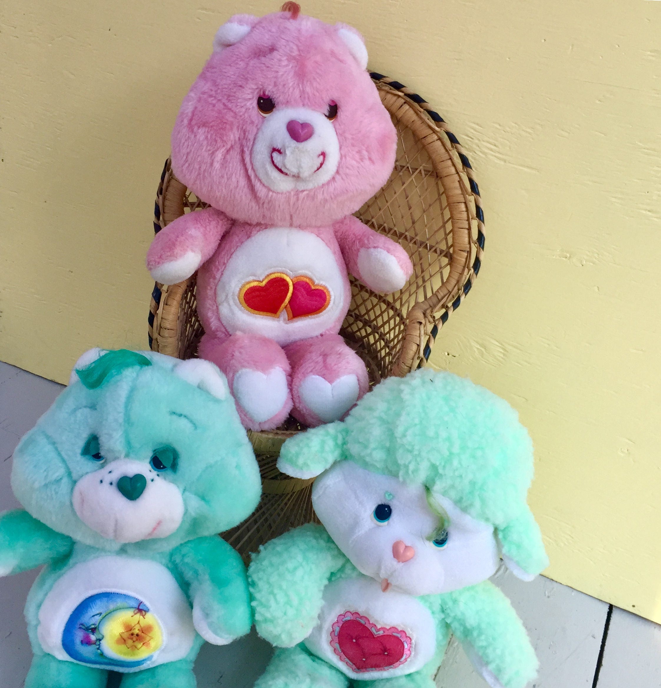 Vintage 1980s Care Bear Stuffed Animals, Set of Three, Pink Care Bear