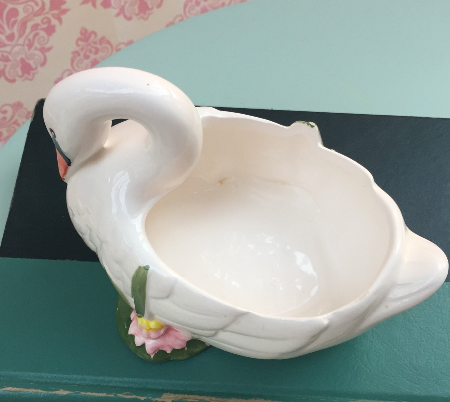 Vintage Swan Figurine, White Swan Planter, Vintage Bird Decor, Swan