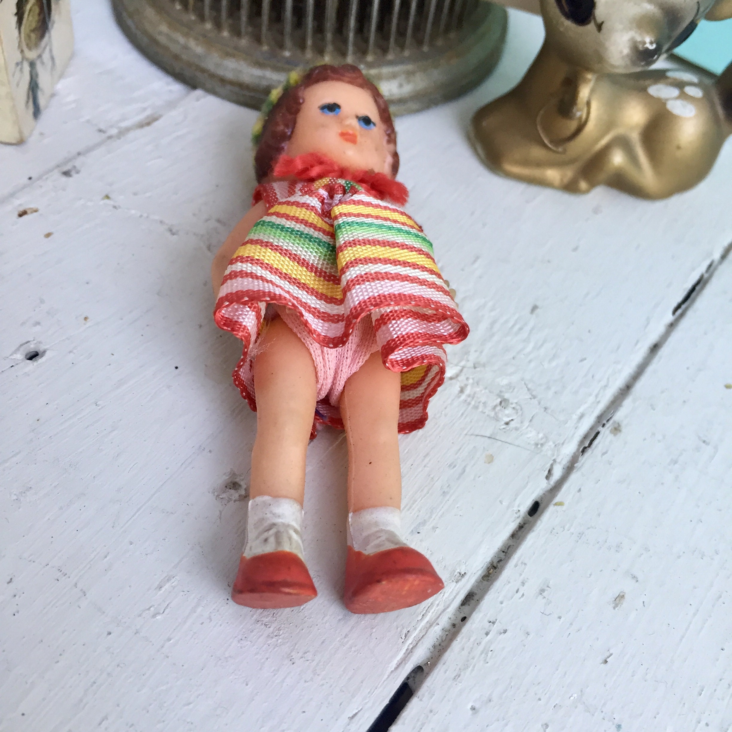 Vintage German Dollhouse Doll, Rubber Dollhouse Doll, 1950s Dollhouse