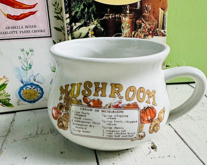 Vintage 1970s Mushroom Soup Recipe Mug, Vintage Mushroom Soup Cup, Vintage Soup Mug, Retro Mug, Retro Dishes, 70s Mushroom Mug, Recipe Mug