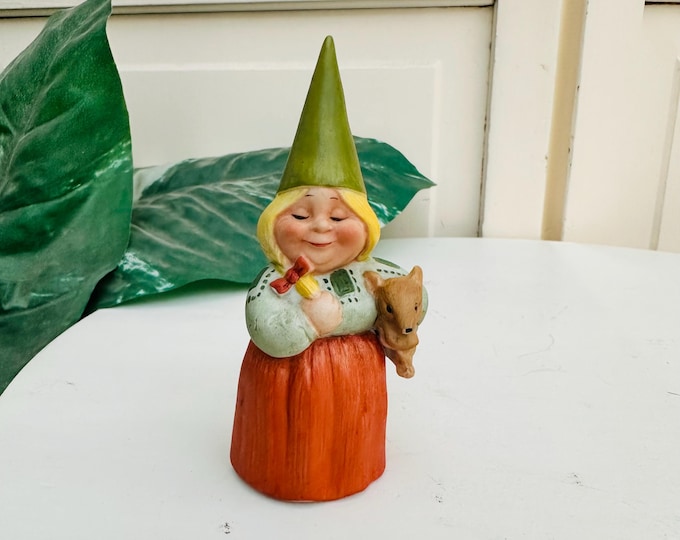 Vintage 1970s Rare Unieboek gnome figurine, collectible hard plastic "David the Gnome" Blonde Girl gnome