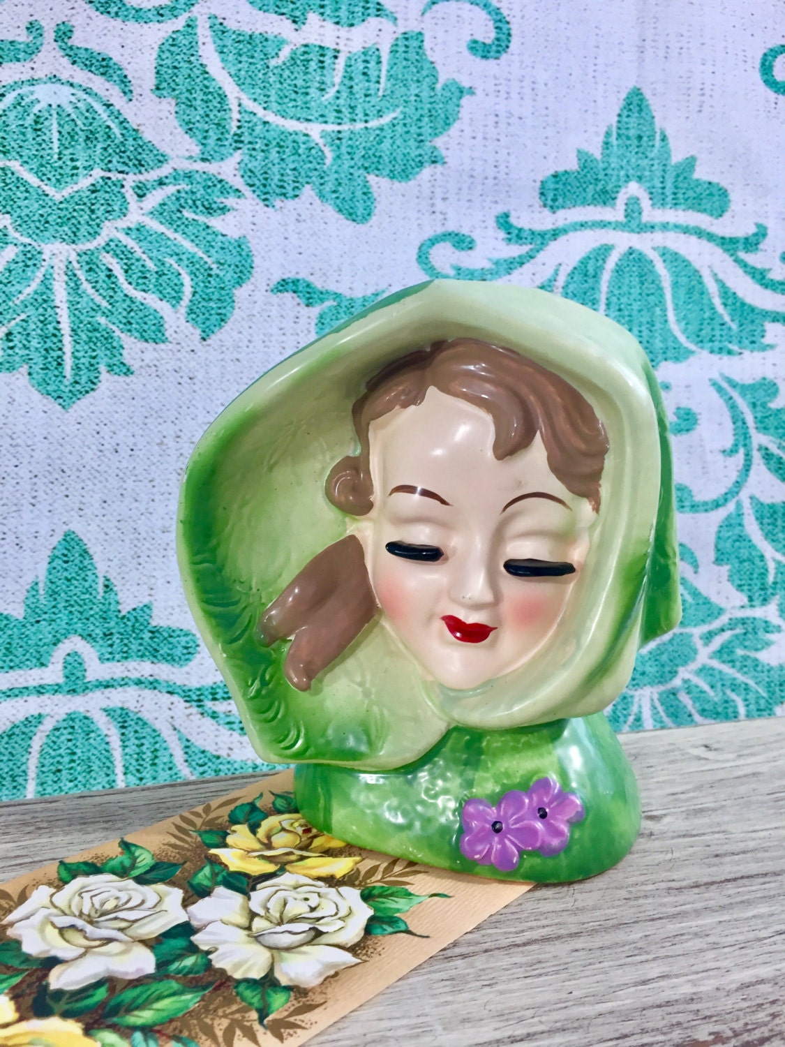 Vintage Relpo Ladies Head Vase Planter, Mid Century Ladies Ceramic Head
