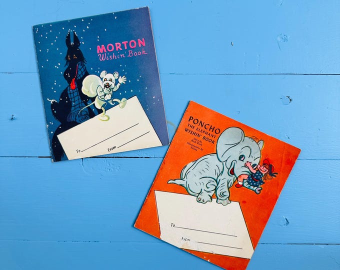 Vintage 1950 Childrens Wishin Books Morton Mouse & Poncho Elephant Whitehall Publishing Illustrated Story Books