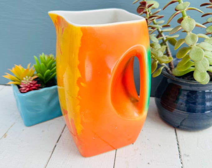Vintage Rare MCM Pitcher Avco Pottery Vithfield Alliance Co USA Orange Yellow Green