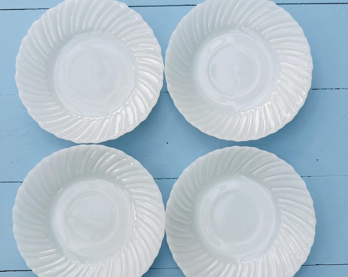 Vintage Termocrisa Mexico Set of 4, White Milk Glass Saucers/Dessert Plates 5.75"