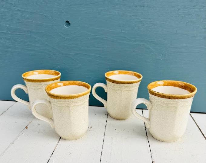 Vintage Mikasa Garden Club Coffee Mugs Whole Wheat Mugs Set of Four Stoneware Coffee Cups Nuetral Coffee Mugs Set