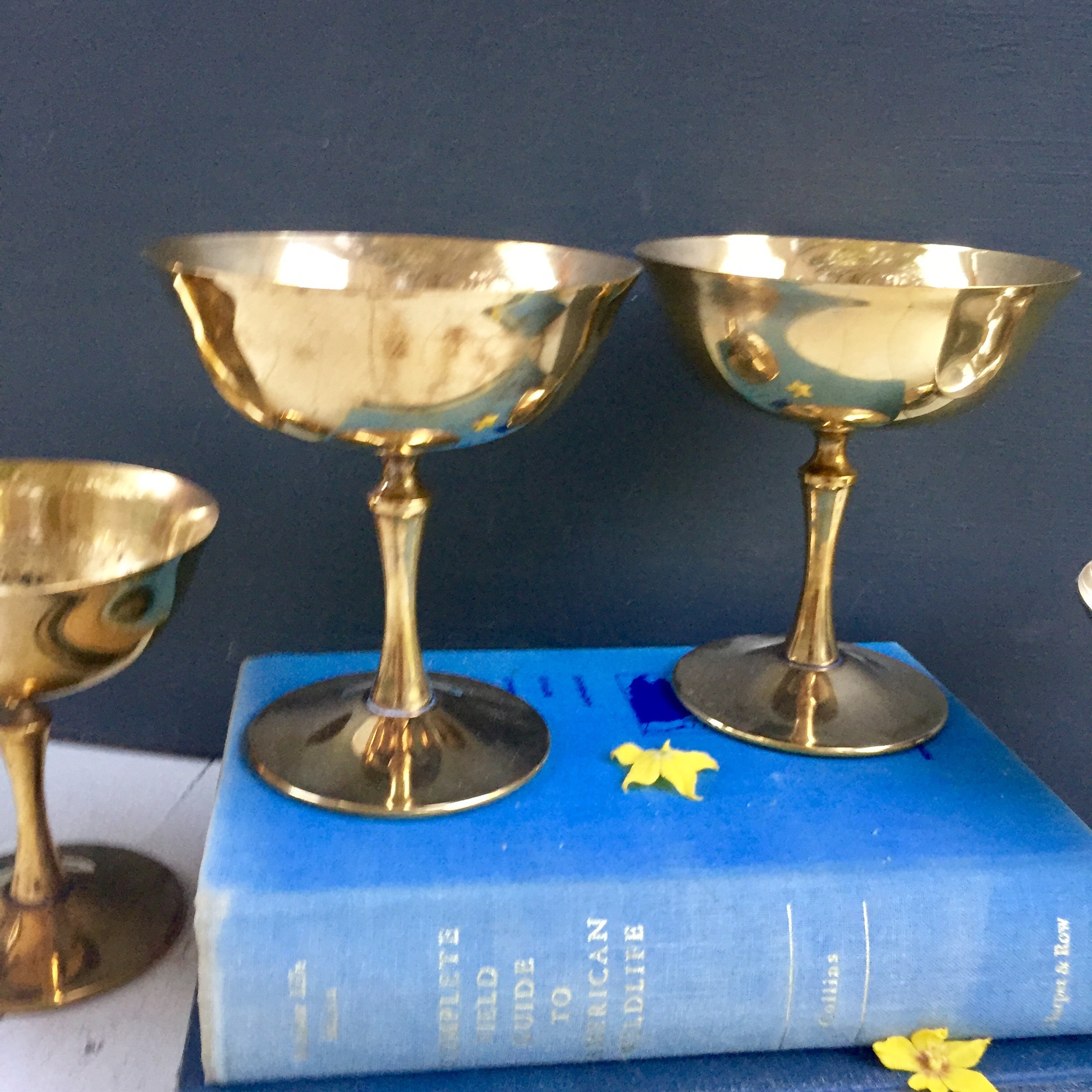 Vintage Brass Pedestal Cups, Set of Six, Vintage Brass Candleholders