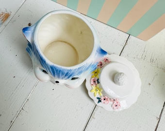 Rare Vintage Lefton Miss Priss Sugar and Creamer Set Blue Kitten
