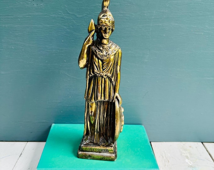 Vintage Athena Greek Goddess Statue Gold Ceramic Figurine Classical Mythology Decor 10 Inch Sculpture