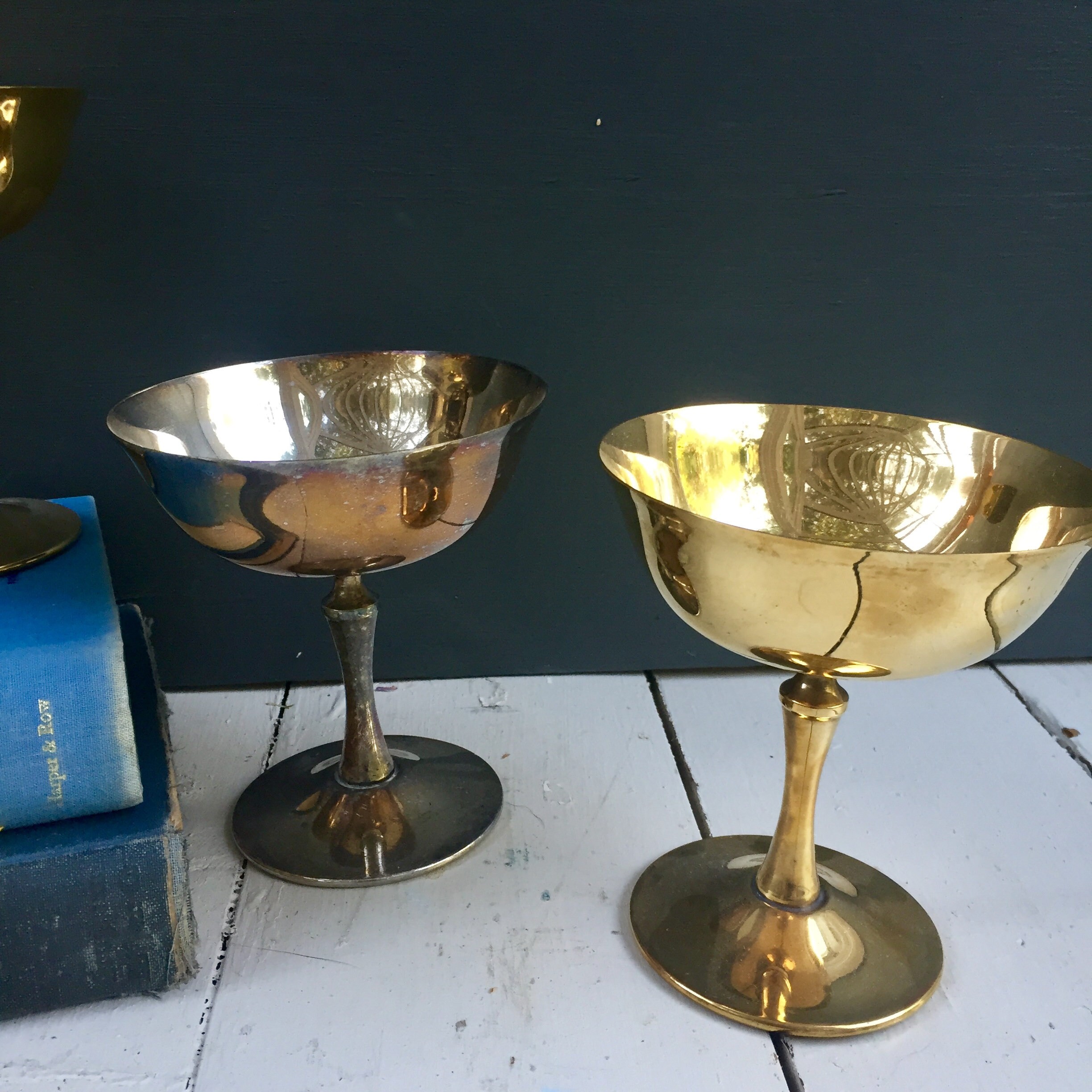 Vintage Brass Pedestal Cups, Set of Six, Vintage Brass Candleholders