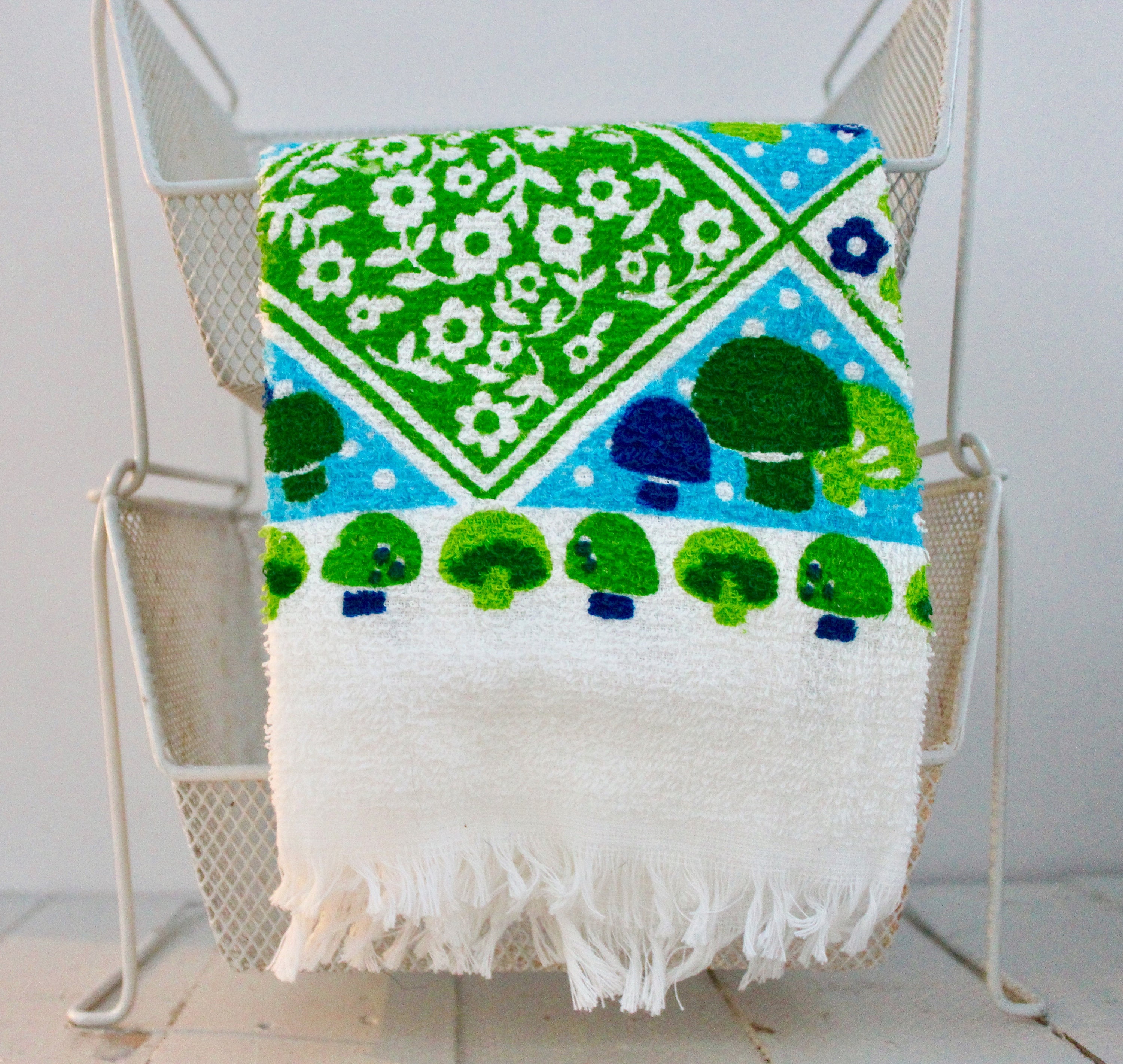 Vintage Retro Dish Towel, Vintage Mushroom Dish Towel, Vintage Tea