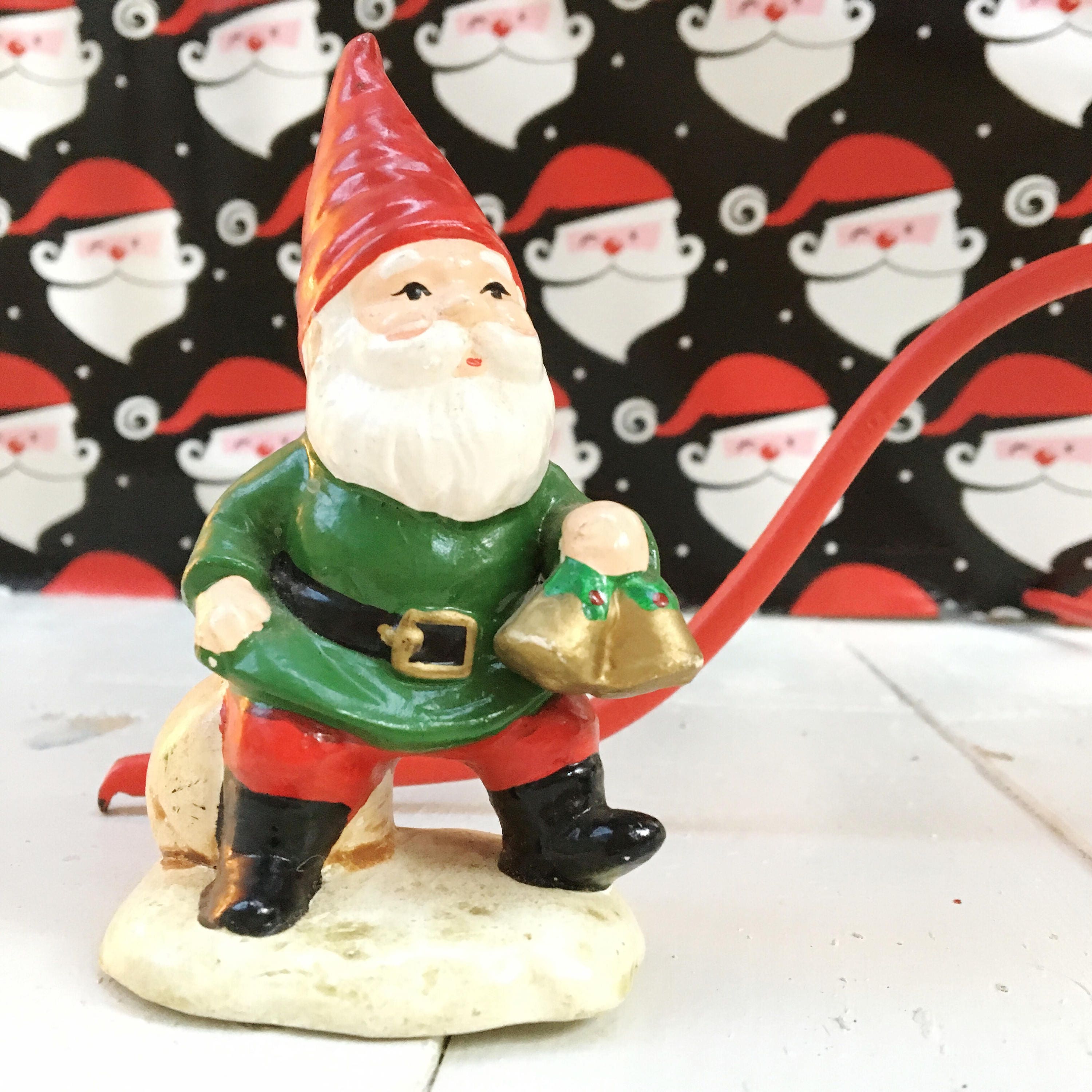 Vintage Santa Gnome, Set of Two, Vintage Gnome Figurine, Vintage