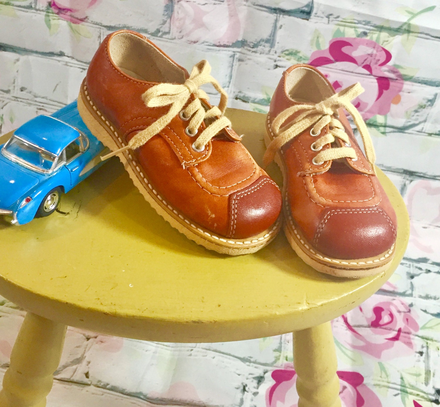 Vintage 1970s Toddler Boy Shoes, Toddler Vintage Brown Lace-up Dress