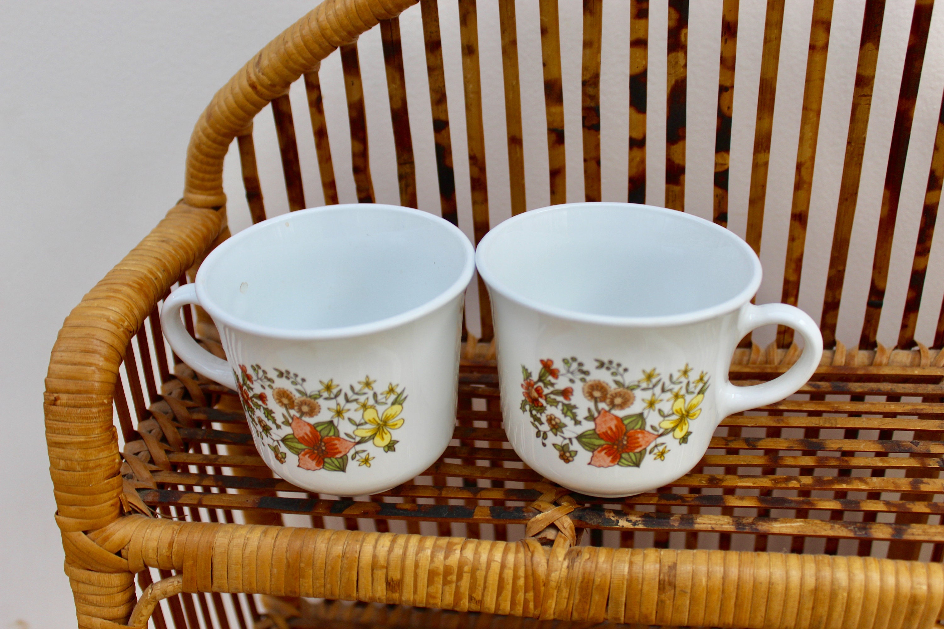 Vintage Corelle Coffee Cups, Set of Two, Retro Coffee Cups, Pair