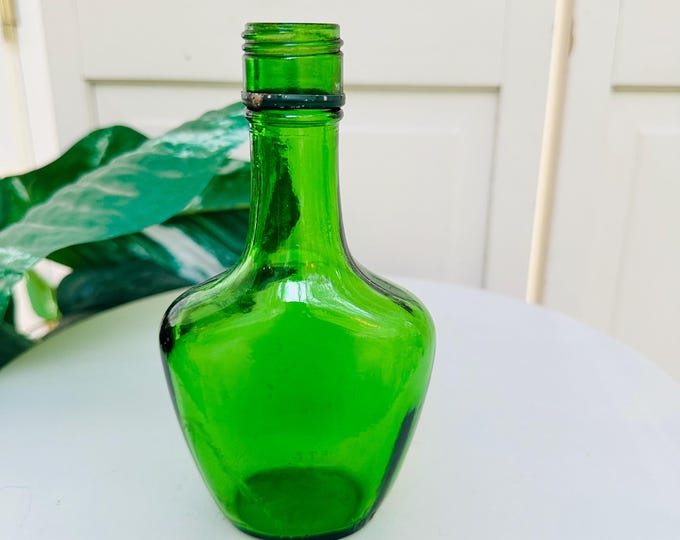 Vintage Emerald Green Glass Bottle Vase Mid Century Genie Bottle Apothecary Style Bud Vase