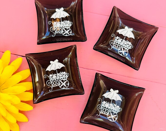 Vintage MCM Individual Ashtrays, Set of Four, 1950s miniature women's ashtray, MCM Party Decor, 1950s Trinket Dish, Mid Century Candy Dishes