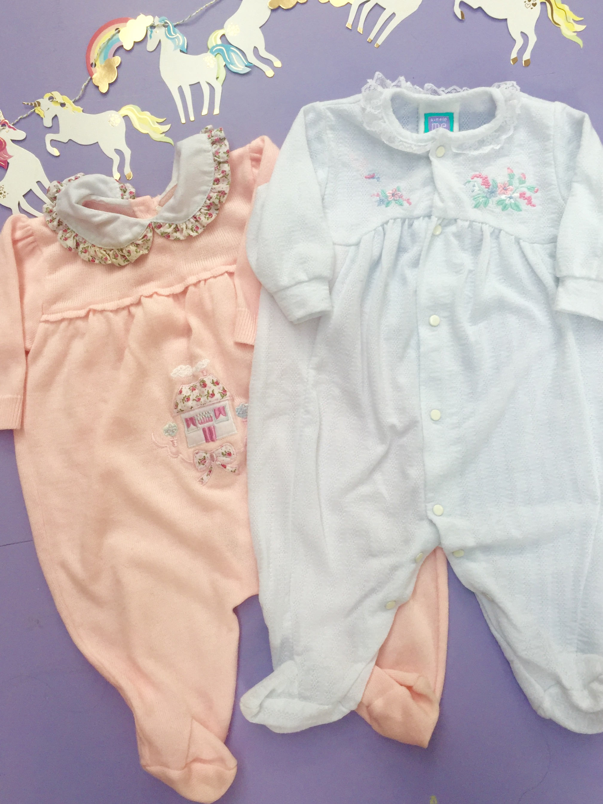 Vintage Baby Girl Sleeper, Set of Two, Size 6 to 9 months, Vintage