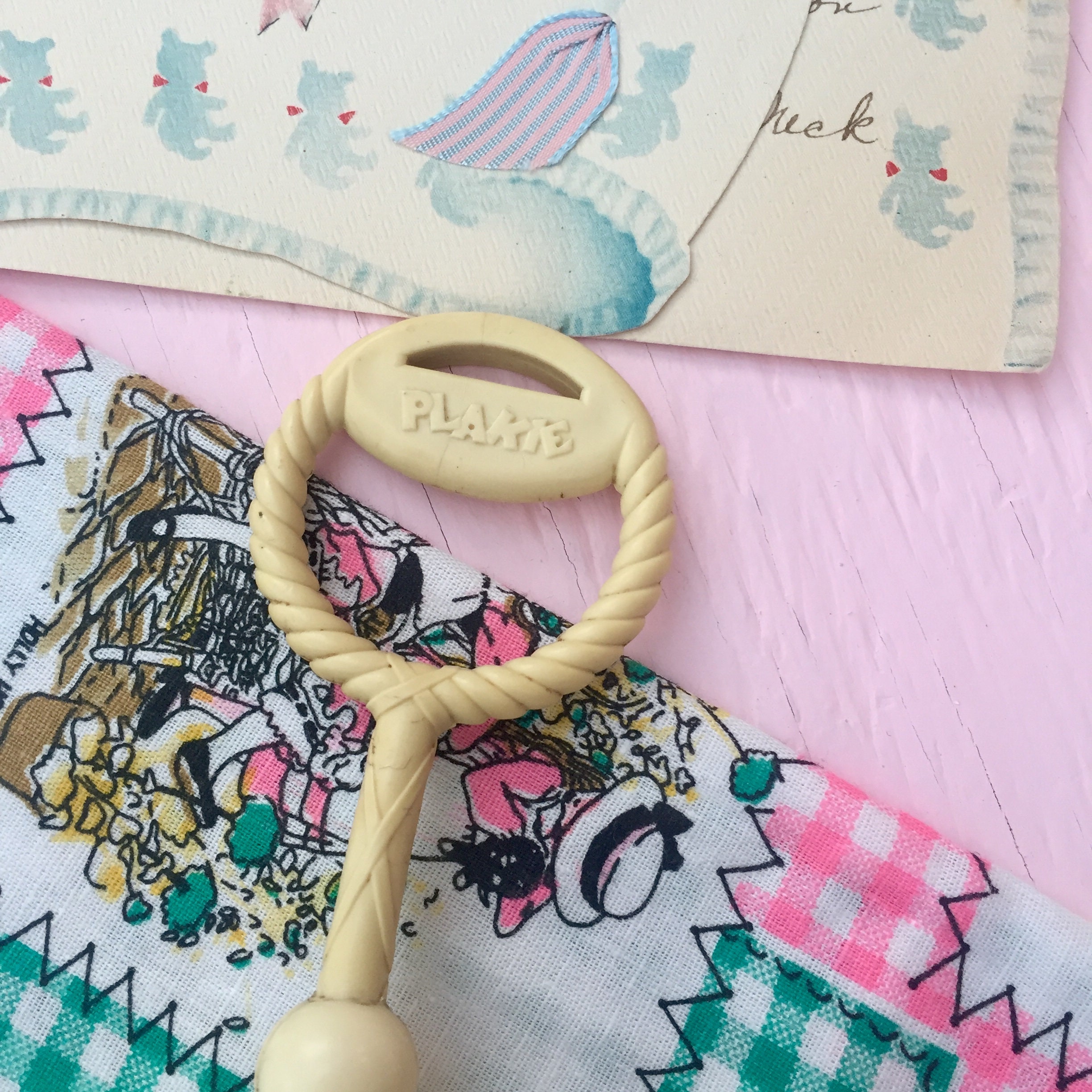 Vintage 1950s Baby Rattles, Set of Two, Vintage Baby Rattle, Vintage Pig Battle Rattle, Vintage