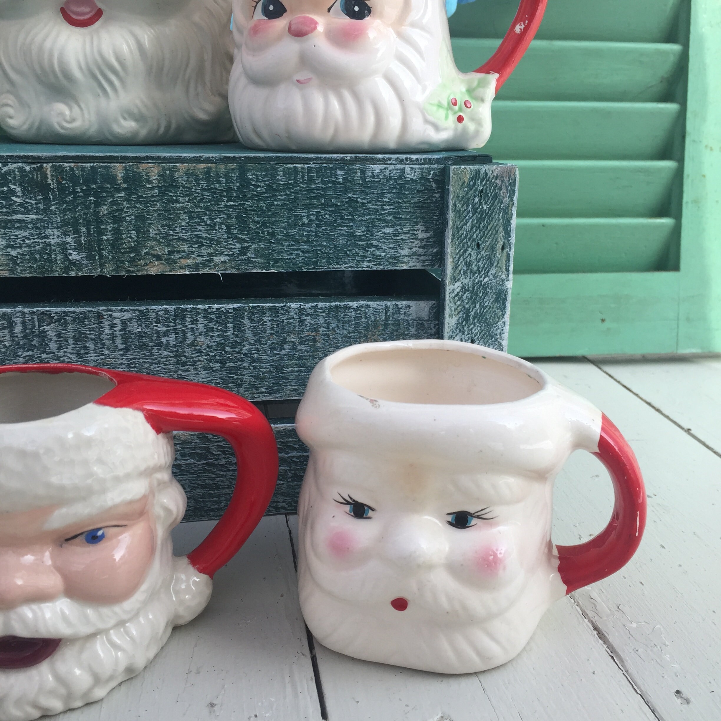 Vintage Santa Mug Collection, Set of Six, Vintage Santa Decor, Kitschy