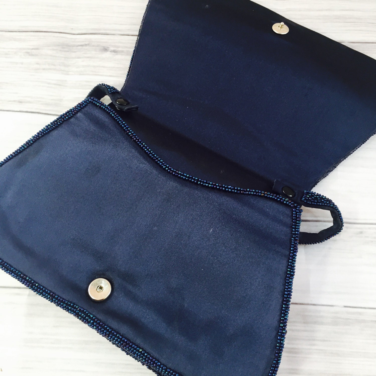 Vintage 1950s Navy Beaded Handbag, Magid Japan Purse, Dressy Holiday