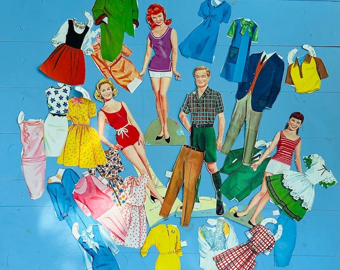 1960s Scott Family Paper Doll set, Retro Paper Dolls, Mid Century Ephemera, 60s paper dolls, Paper Doll family, vintage Crafting supplies