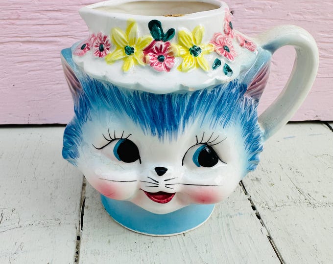 Rare Vintage Lefton Miss Priss Cat Creamer, Kitty Creamer, Kitschy Cat 1950s Anthropomorphic Cat Decor