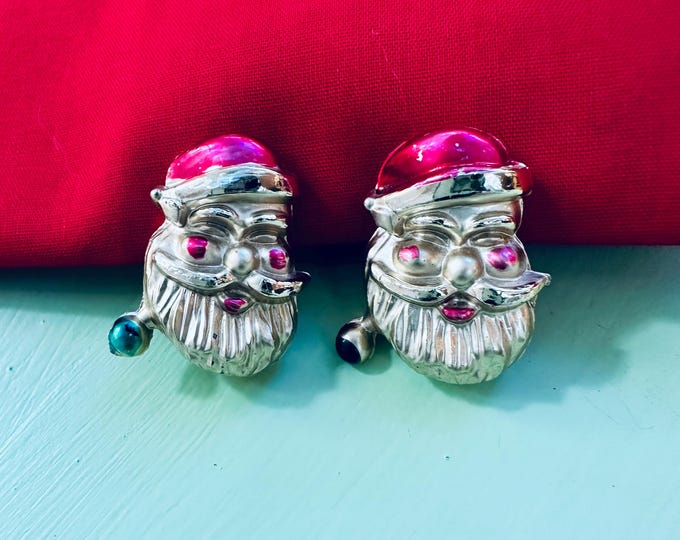 Vintage MCM Santa Earrings Clip-on Santa face Earrings Retro Santa Jewelry Vintage Mid Century Christmas Earrings