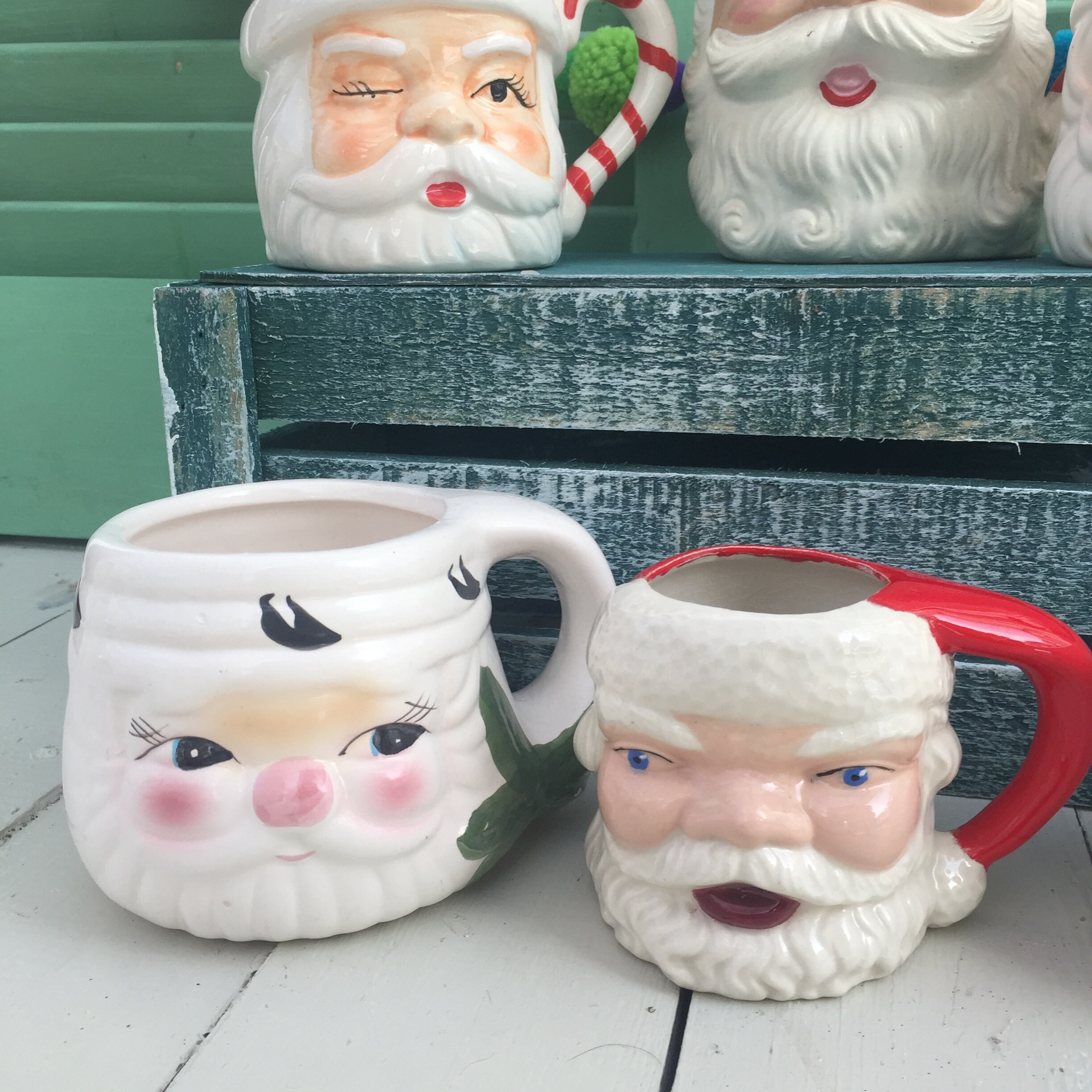 Vintage Santa Mug Collection, Set of Six, Vintage Santa Decor, Kitschy