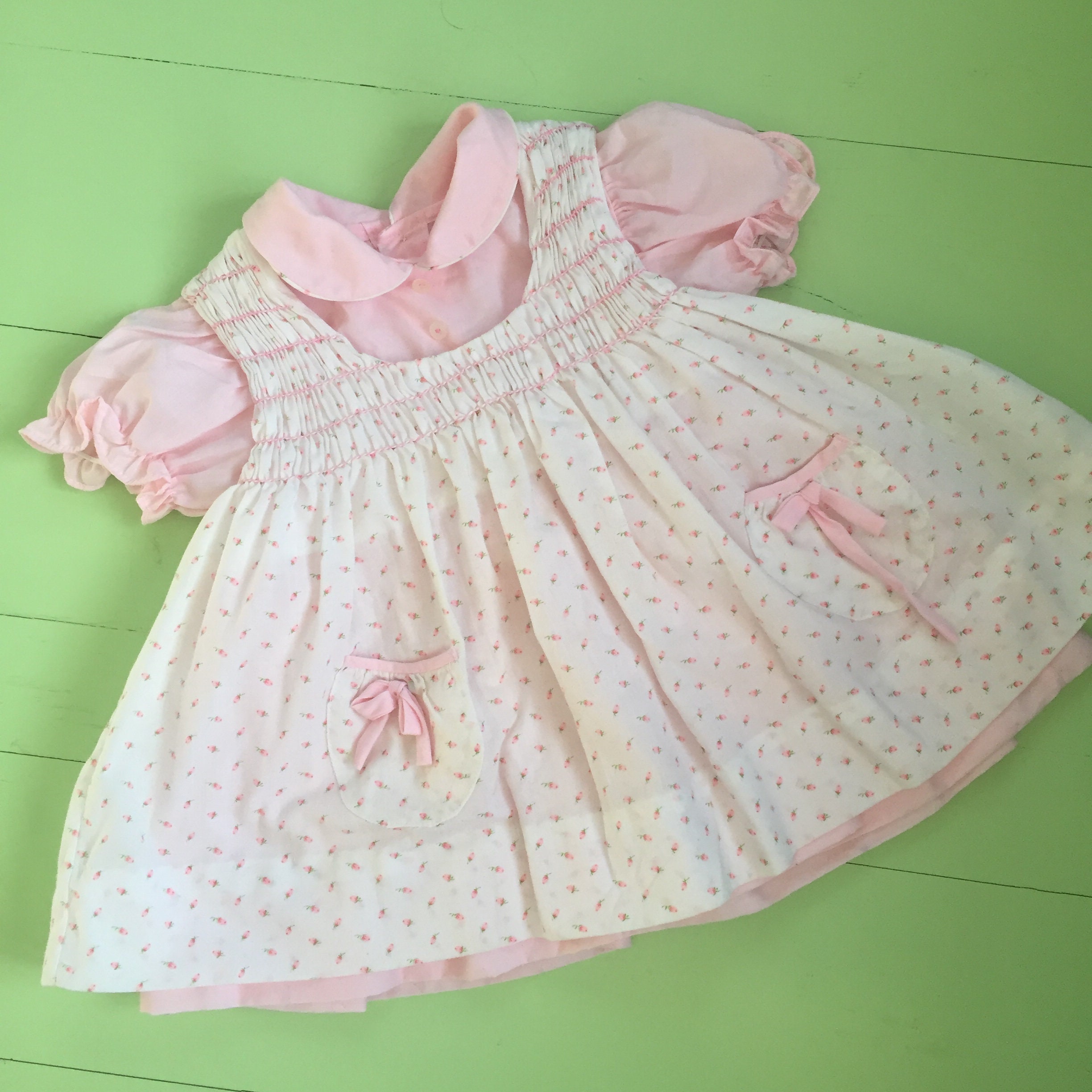 Vintage 1970s Baby Girl Dress, Size 24 Months, Vintage Rosebud Baby