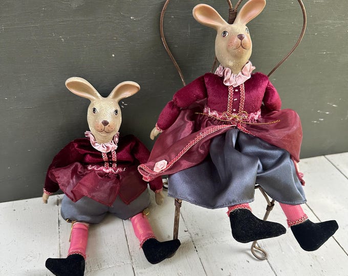 Vintage Bunny Rabbit Dolls Couple Set of Two Kasma LTD Easter Bunny Dolls Victorian Rabbit Dolls 12" Bunny Doll Couple Porcelain Head Hands