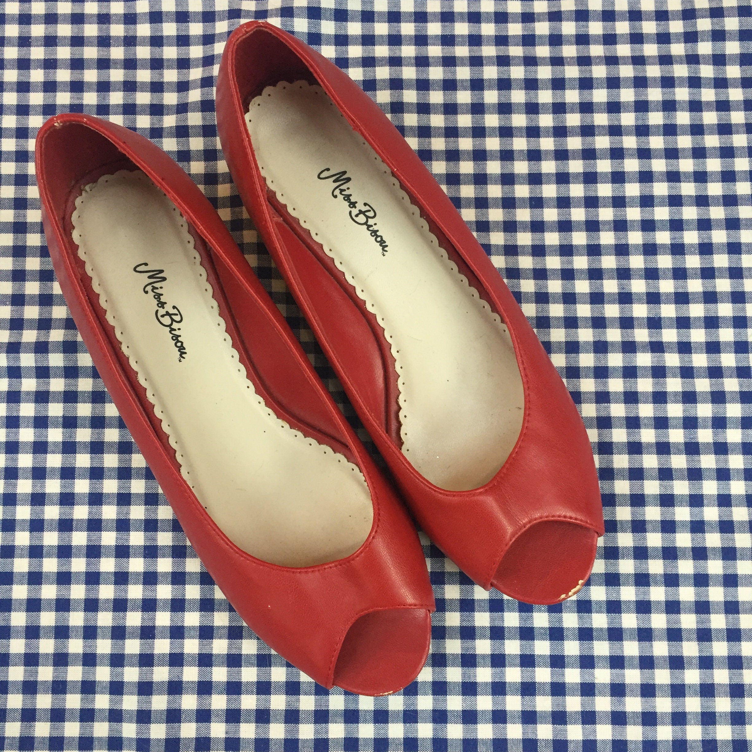 Vintage Red Peep Toe Shoes, Women's Size 8, Vintage Wedge Heeled Shoes ...