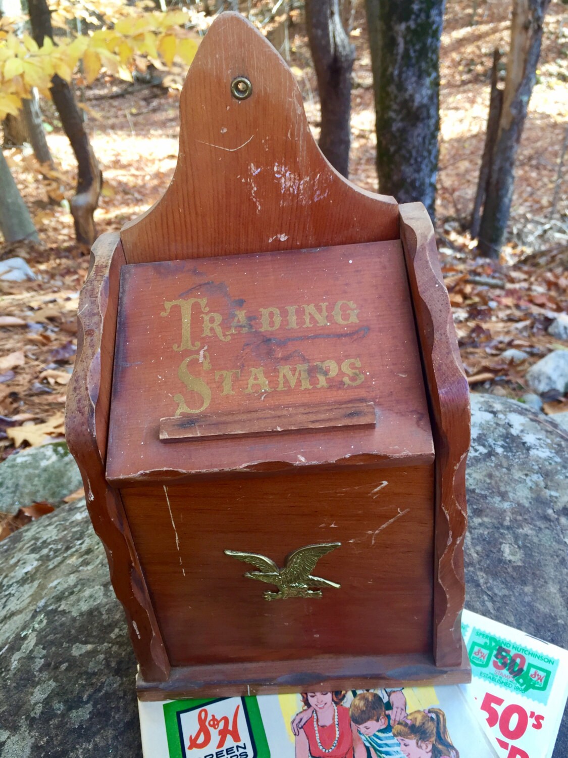 Vintage Wooden Letter Box with Brass Eagle including S&H Green Stamps
