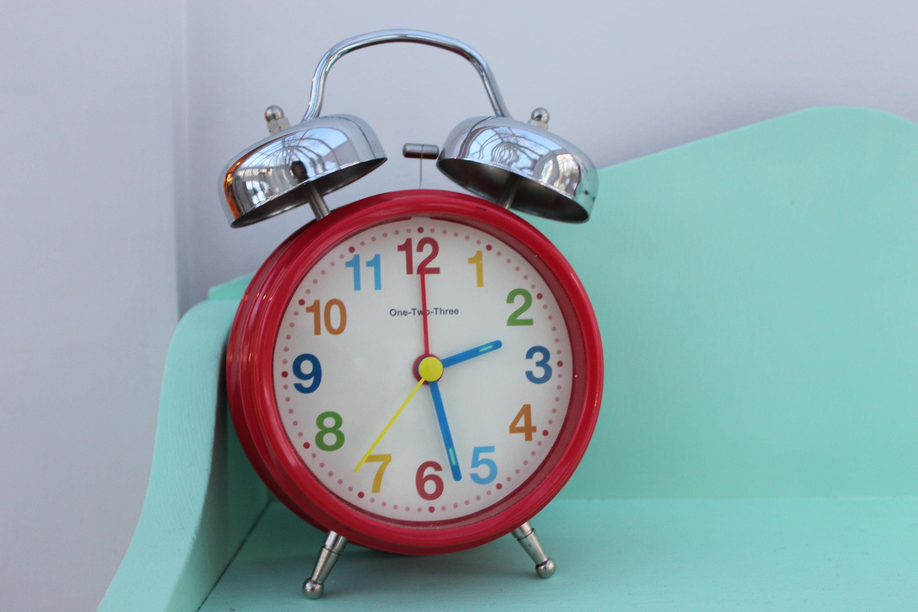 Vintage Red Alarm Clock, Retro Alarm Clock, Primary Colored Alarm Clock