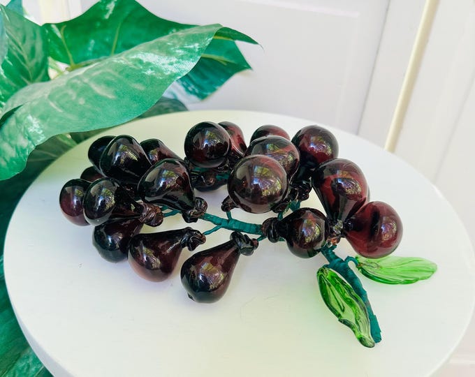 Vintage Glass Grape Clusters Purple Amethyst Glass Fruit Italian Style Mid Century Decor Set of 2
