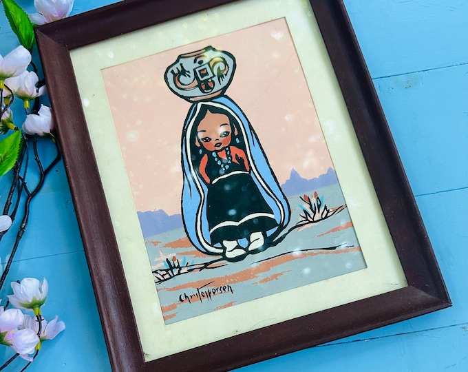 Vintage Gerda Christoffersen "Oodees" Serigraph on paper, Native American print, Native American decor, Native American painting